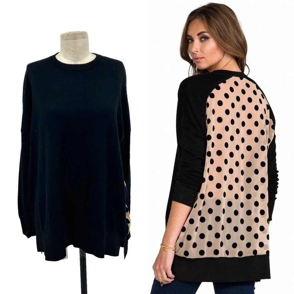 Derek Lam 10‎ Crosby Runway Oversized Crew Neck Black Nude Dot Back Size Small